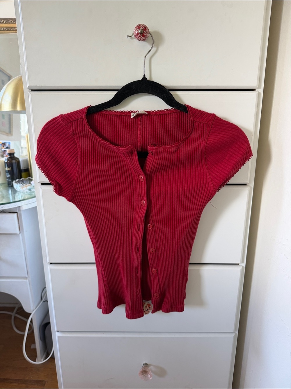 Free People Crimson Ribbed Button-Down Tee